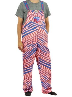 Zubaz NFL Buffalo Bills Mafia Blue/Red Zebra Bib Overalls Unisex Sz Small FLAWED
